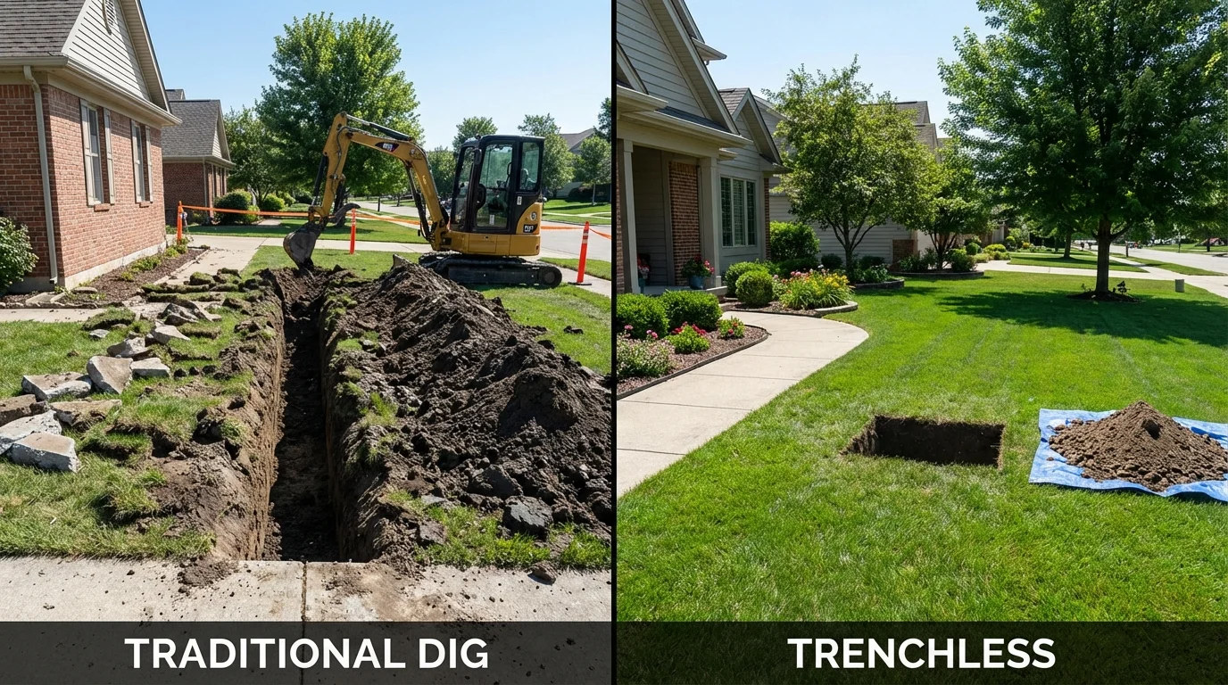 Trenchless sewer repair with minimal yard damage versus traditional excavation in Chino Hills, CA